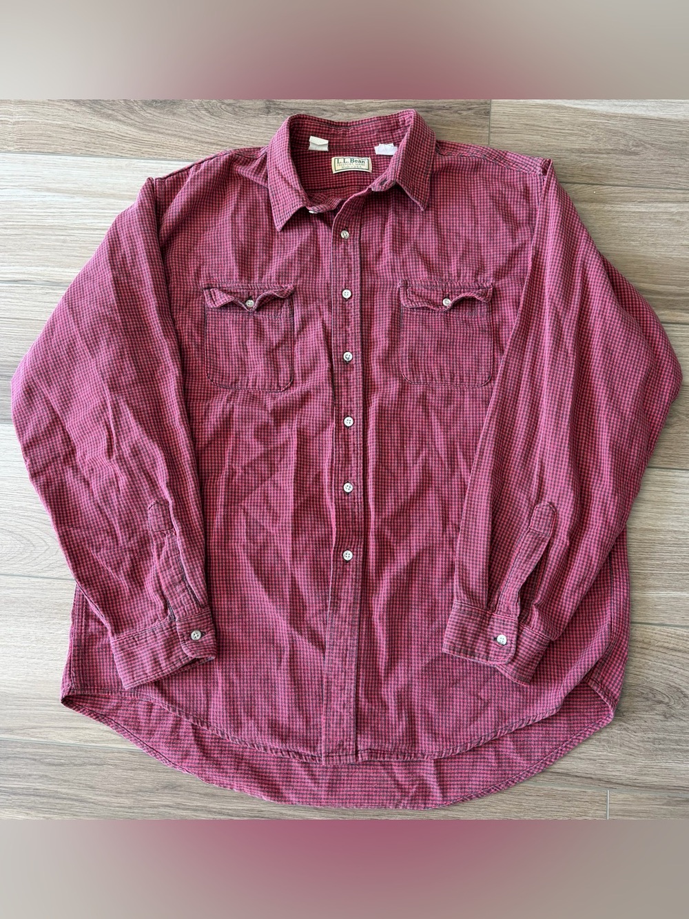 Vintage LL Bean Red Flannel Houndstooth Button Up Shirt